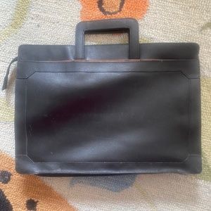SYMS I Vintage Black Leather Briefcase with Sliding Retractable Handles
